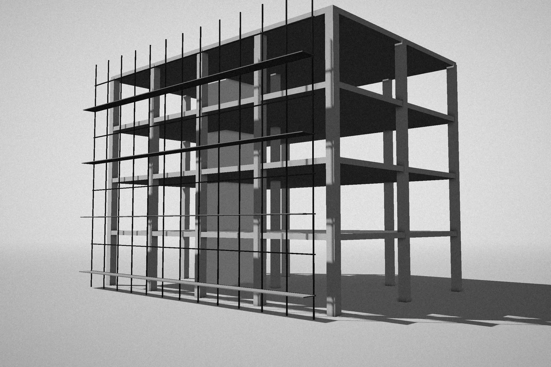 Estructura de concreto de cuatro niveles construida con seguimiento en modelo BIM.