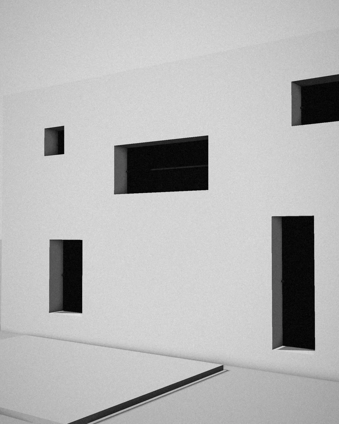 Muro blanco con vanos profundos